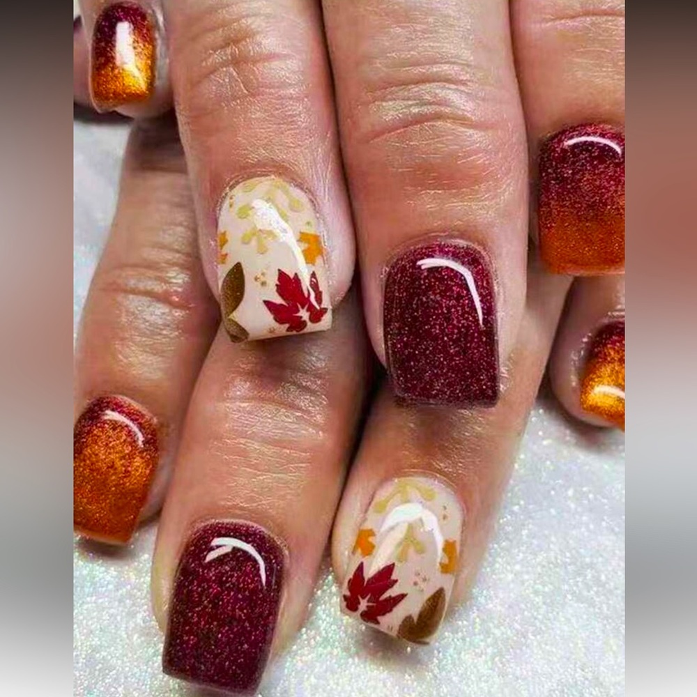 Autumn Vibes Glossy Cat Eye Press On Nail Kit NEW 🏷️